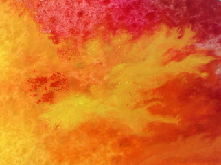 Watercolor abstract bright colorful textural background handmade . Painting of fire .  Shine