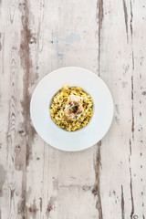 Smoked Salmon fusilli Pasta with Cream Sauce and boletus dill