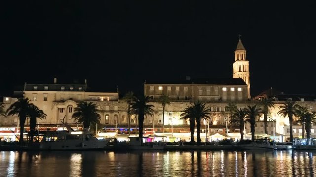 Beautiful view of the old town Split in Croatia at night.
