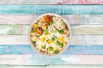 Cantonese fried basmati rice with ham and eggs