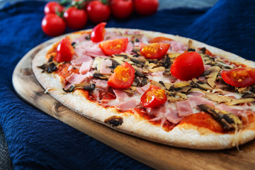 Pizza with Ham and Mushrooms