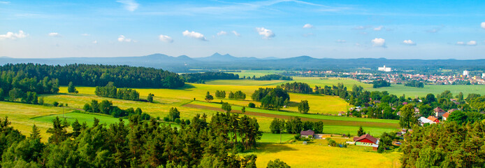 Panoramic view of landscape around Bezdez Castle on sunny summer day. Czech Republic.