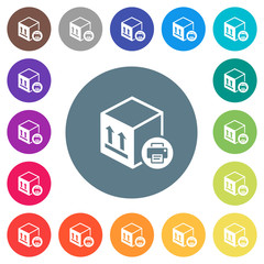 Print package information flat white icons on round color backgrounds