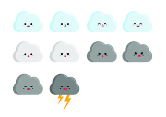 Vektor Chibi Wolke Charakter mit verschiedenen Stimmungen und Gesichtsausdrücken