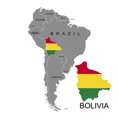 Territory of Bolivia on South America continent. White background. Vector illustration