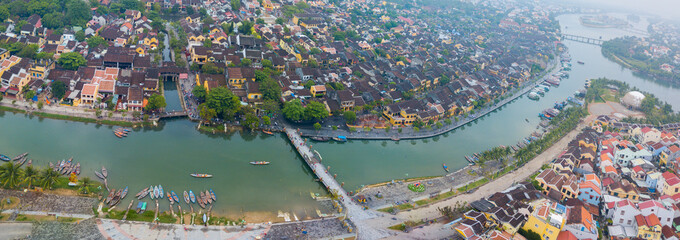 Hoi An, Vietnam : Panorama Aerial view of Hoi An ancient town, UNESCO world heritage, at Quang Nam province. Vietnam. Hoi An is one of the most popular destinations in Vietnam