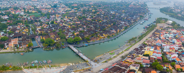 Hoi An, Vietnam : Panorama Aerial view of Hoi An ancient town, UNESCO world heritage, at Quang Nam province. Vietnam. Hoi An is one of the most popular destinations in Vietnam