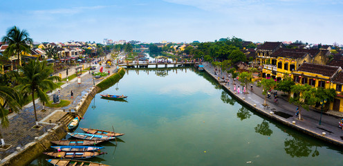 Hoi An, Vietnam : Panorama Aerial view of Hoi An ancient town, UNESCO world heritage, at Quang Nam province. Vietnam. Hoi An is one of the most popular destinations in Vietnam
