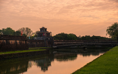 Fototapeta na wymiar Imperial Royal Palace of Nguyen dynasty in Hue, Vietnam. Hue is one of the most popular destinations in Vietnam. HUE - VIET NAM , DATE 30/4/2018
