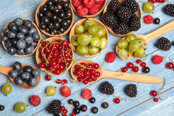Various fresh summer berries. Top view. Berries mix fruit color food dessert
Berries.Antioxidants,...