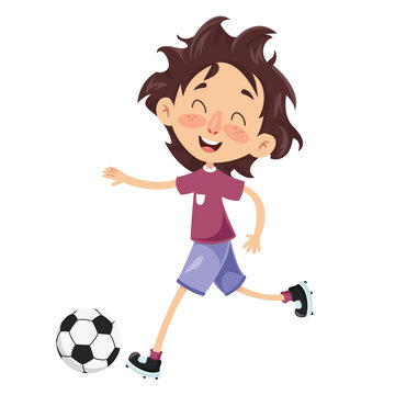 Vector Illustration Of Kid Playing Football