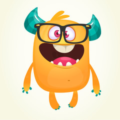 Cartoon green monster nerd wearing glasses. Vector troll or goblin oar alien illustration isolated