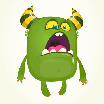 Cartoon monster with scary expression face. Vector character