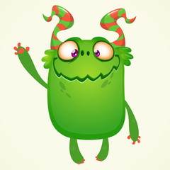Happy cartoon monster. Vector Halloween green monster with big ears. Big set of cartoon monsters