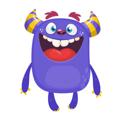 Cool funny cartoon monster. Vector Halloween green monster. Design for stickers, party decoration or children book