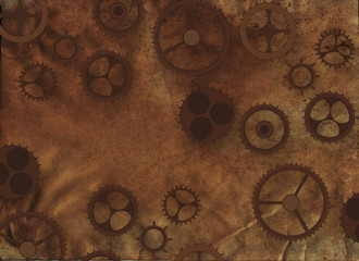 Steampunk canvas paper background, retro vintage grunge old collage wallpaper