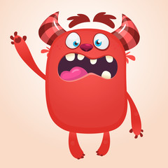 Scary surprised cartoon monster. Vector Halloween red monster. Big set of cartoon monsters