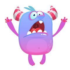 Angry cartoon monster. Vector Halloween blue furry monster 