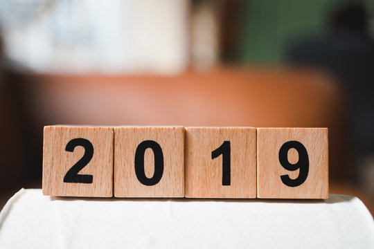 Year "2019" wooden block using as business plan and new year celebration concept