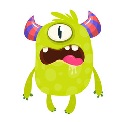 Angry cartoon monster alien with one eye. Vector Halloween character