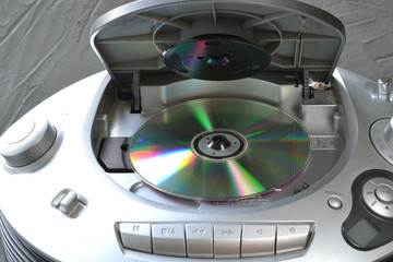 CD player with an open lid.