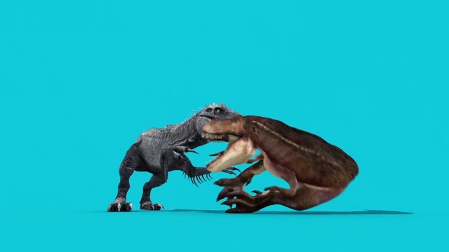 Jurassic World T Rex vs Indominus Rex Down Blue Screen 3D Rendering Animation
