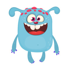 Cartoon  monster. Happy Halloween blue monster head with red dots