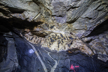 Underground abandoned ore mine shaft tunnel gallery