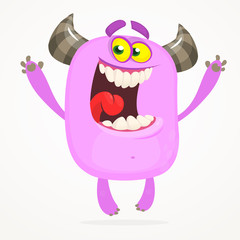 Funny happy cartoon monster. Vector alien character illustration. Halloween design