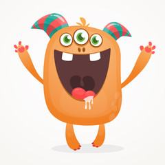 Cartoon orange blob monster. Halloween vector illustration of excited monster