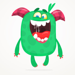 Angry cartoon green monster screaming. Yelling angry monster expression. Halloween vector illustration
