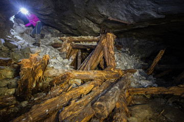 Underground abandoned ore mine shaft tunnel gallery
