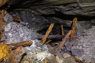 Underground abandoned ore mine shaft tunnel gallery