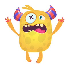 Angry cartoon monster design. Halloween vector illustration of monster character. Big set of cartoon monsters.