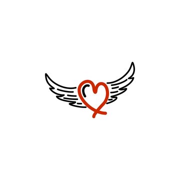 Red love with wing logo.