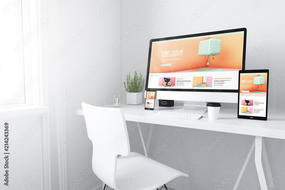 Canvas Prints devices on white minimal workspace creativity website