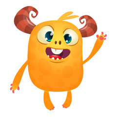 Funny cartoon orange monster. Halloween vector illustration of excited monster. Big set of cartoon monsters