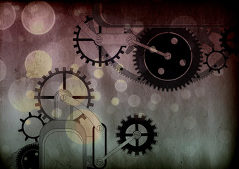 Steampunk vintage background with cogs and gears on canvas paper