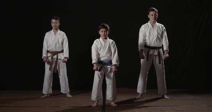 Karate kata begining Heian Nidan frontview on black 50fps