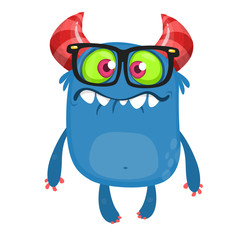 Cartoon monster wearing glasses. Vector illustration for Halloween. Design for  party decoration, sticker print