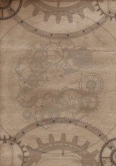 Steampunk vintage frame, banner background, menu, cogs, gears on grunge canvas paper