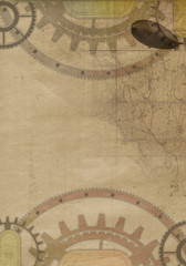 Steampunk vintage frame, banner background, menu, cogs, gears on grunge canvas paper