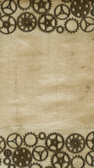 Steampunk vintage frame, banner background, menu, cogs, gears on grunge canvas paper