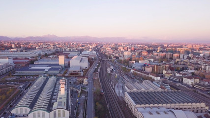 milan aerial view shot from drone in bicocca village