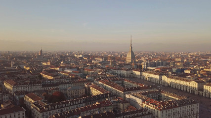 Fototapeta na wymiar Turin aerial view on sunset