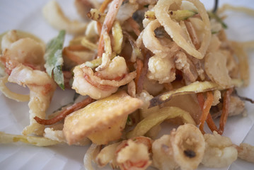 Assorted fried seafood