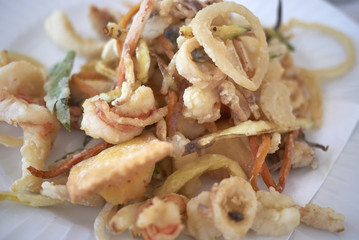 Assorted fried seafood