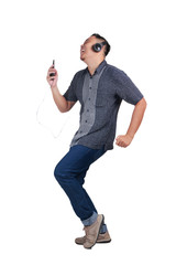 Young Asian Man Listening to Music. Dancing Happily