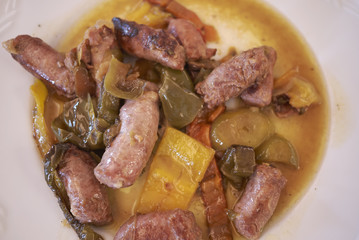 Sausages with roasted peppers