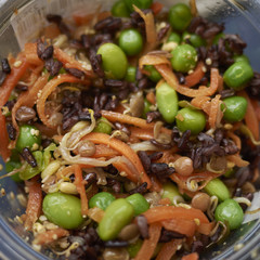 Black rice with vegetables and edamame
